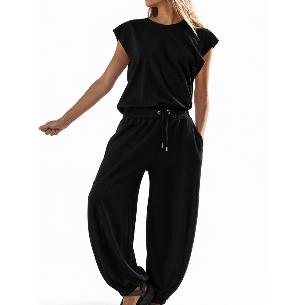 FP Movement Free People Black Throw and Go Onesie Jumpsuit L Relaxed Barrel Leg
